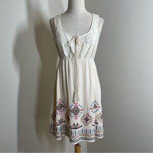 Flying Tomato Lace Boho Dress - SZ S - Cream Embroidered Empire Waist Peasant